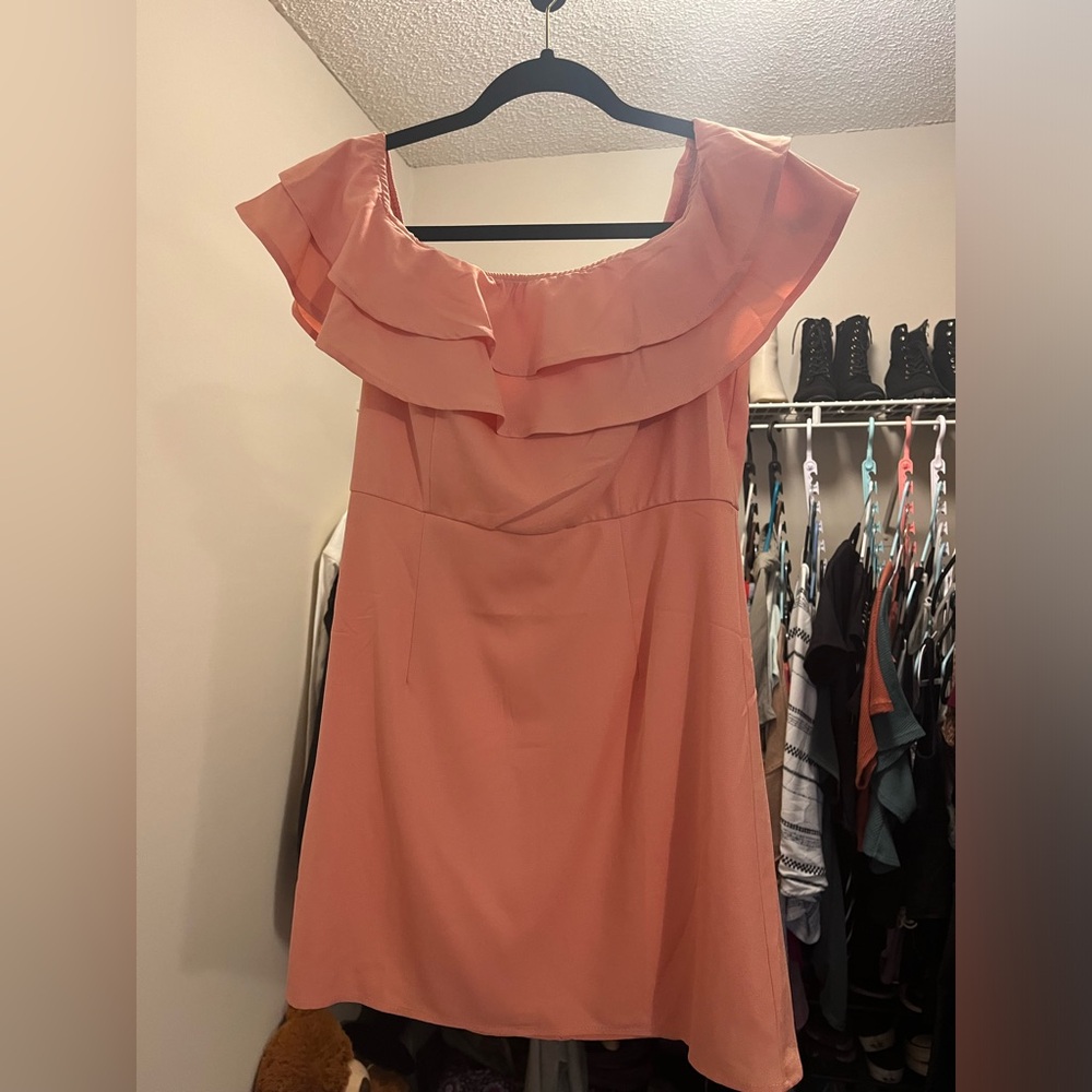 Pink Lily Ruffle Off the Shoulder Dress